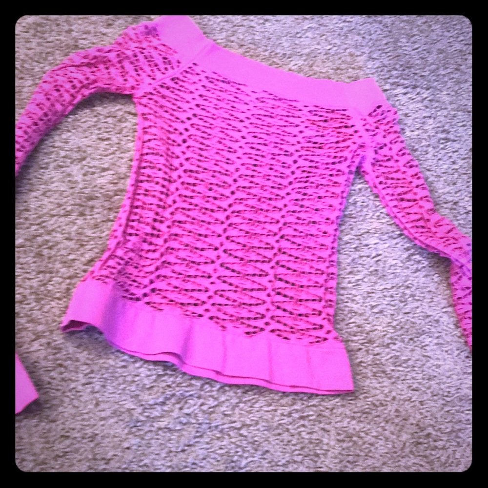 Pink stretchy mesh top